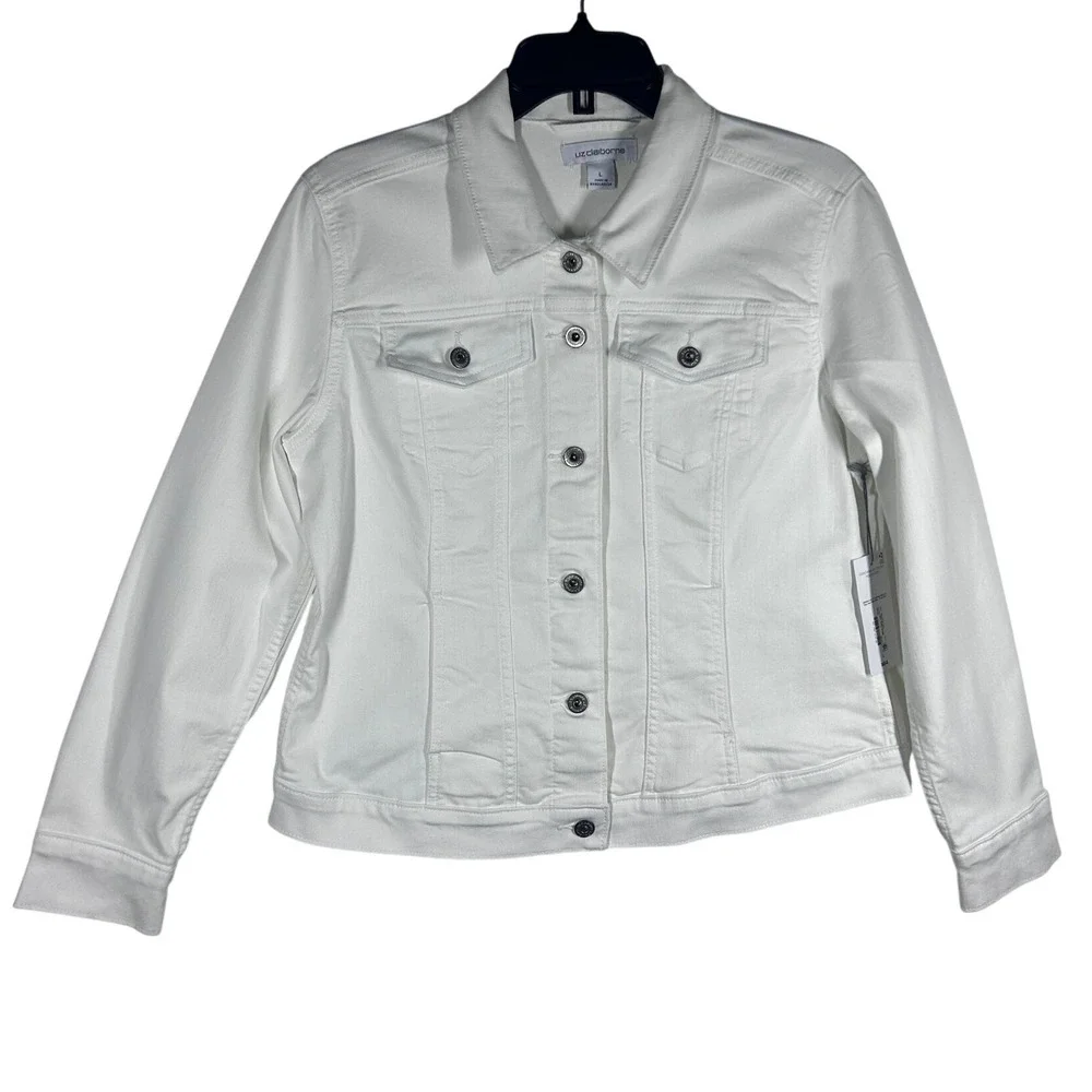 Liz Claiborne Youth Girls White Denim Jacket Polyester Blend Size Large‎ NEW